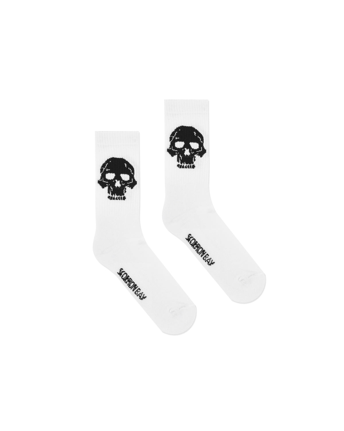 White Scorpion Bay Socks With Black Skull Embroidery