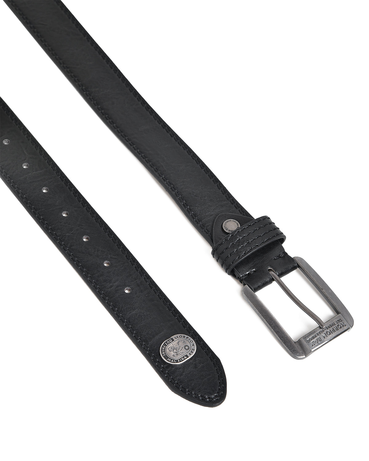 Black Scorpion Bay Leather Belt With Logo metallic