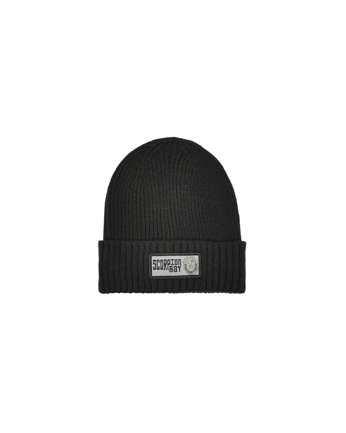 Black Ribbed knit beanie with felt patch and logo