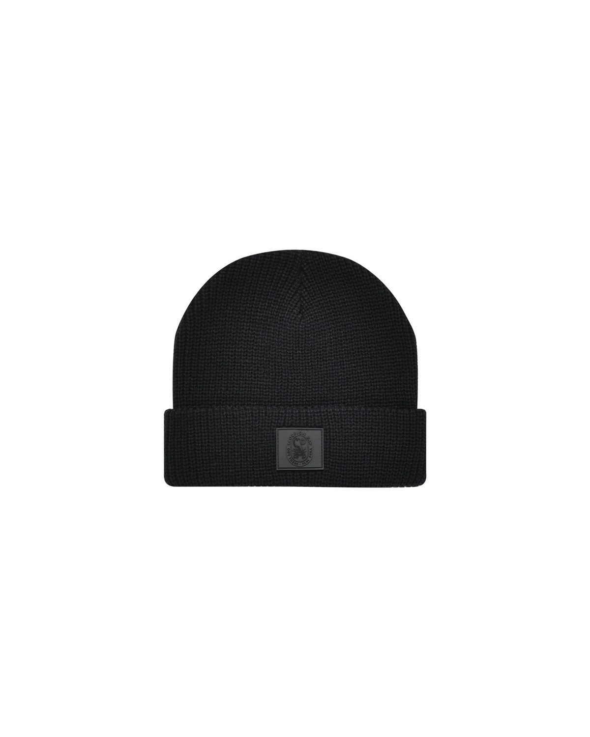Short black cap with logo patch