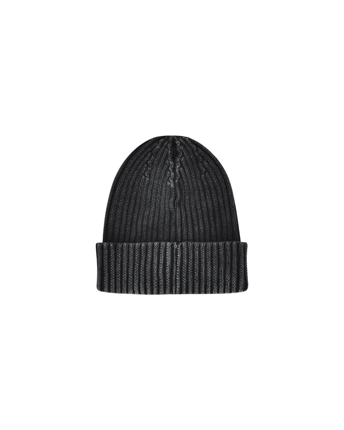 Black Washed Effect Ribbed Beanie