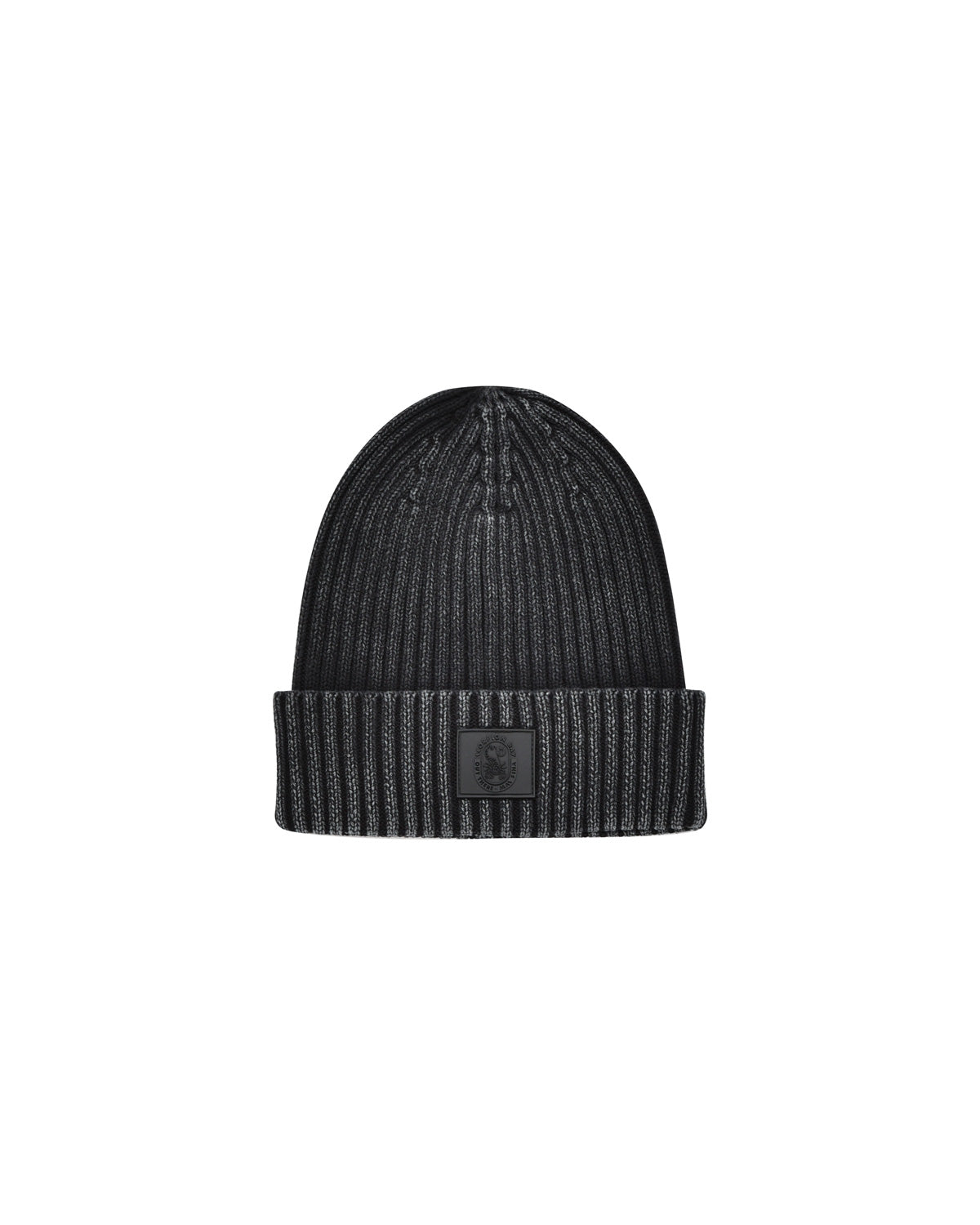 Black Washed Effect Ribbed Beanie