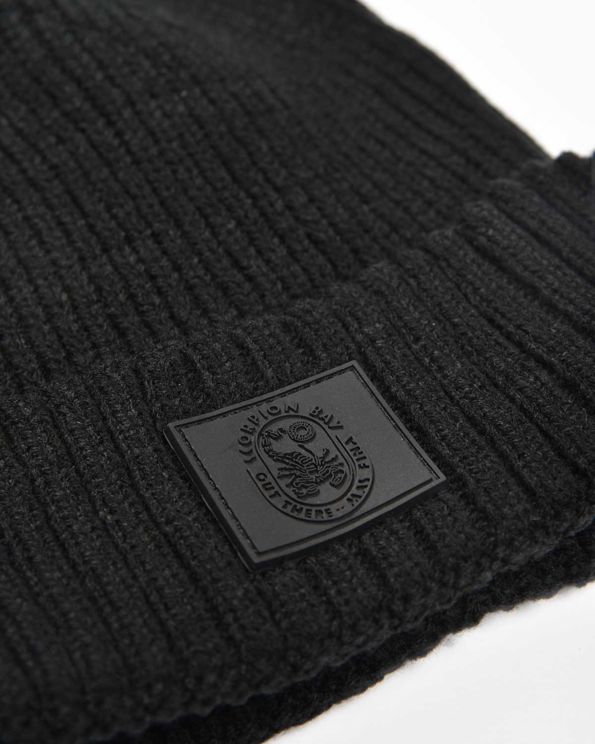 Essential Black Ribbed Beanie With Logo Patch