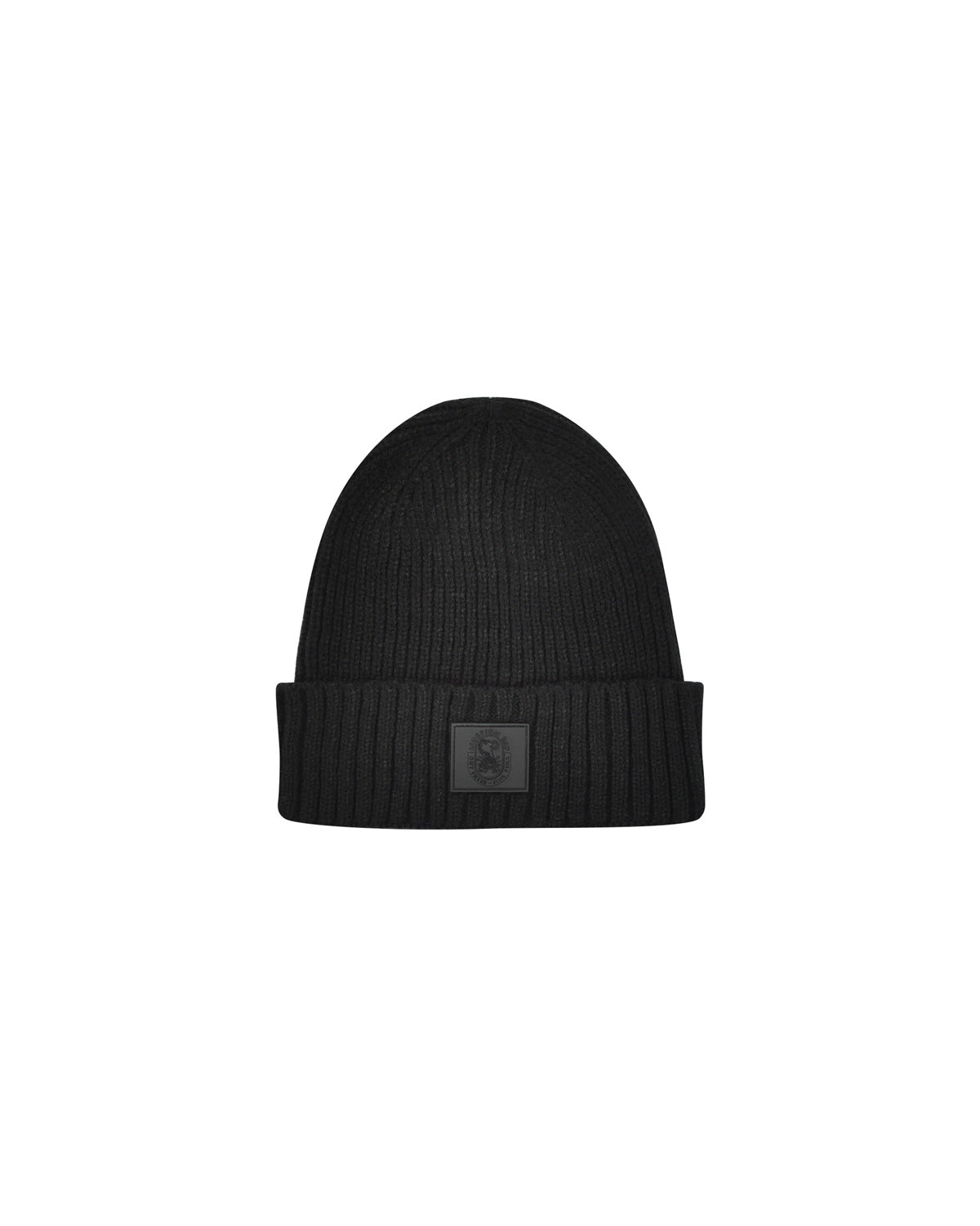 Essential Black Ribbed Beanie With Logo Patch