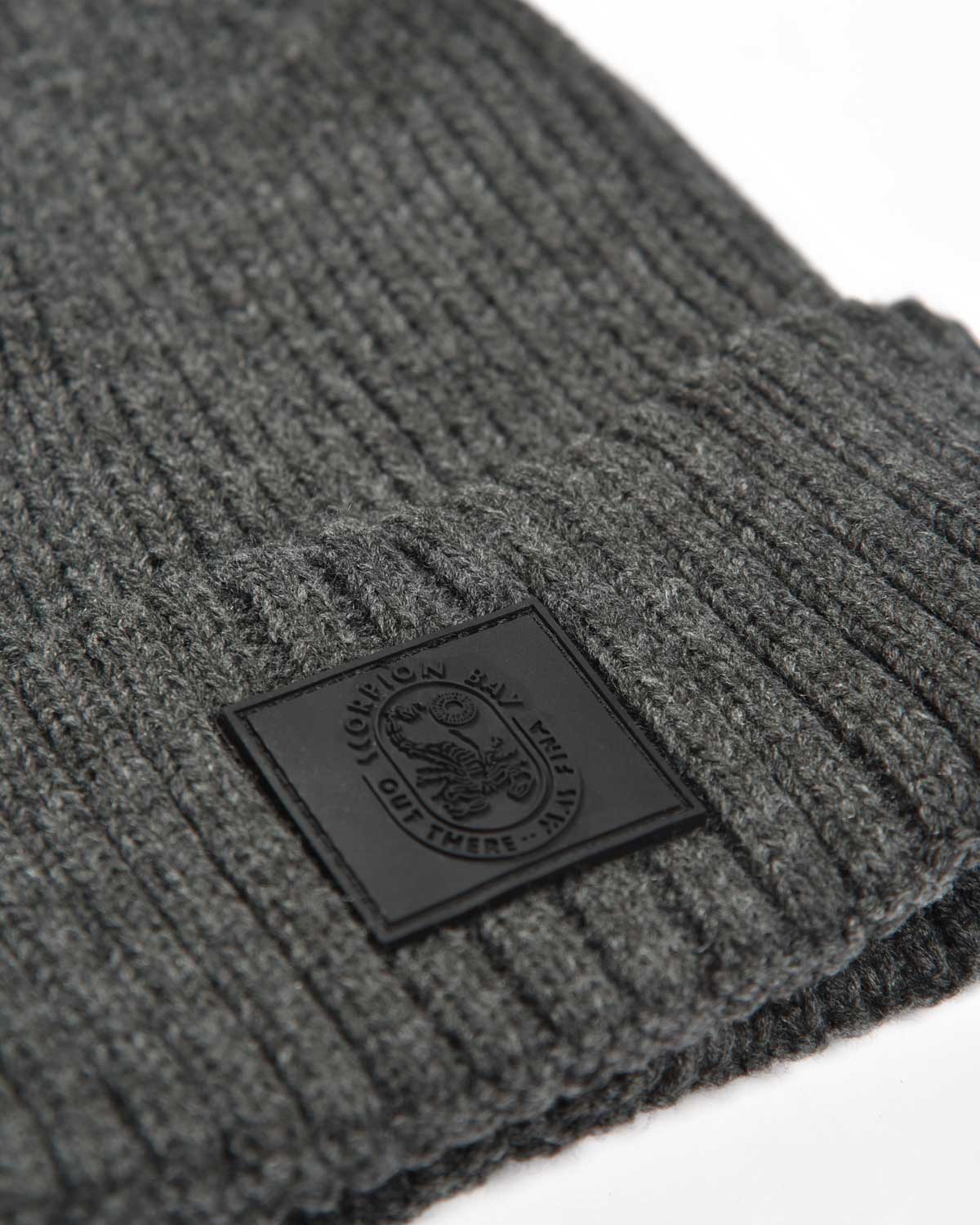 Essential Gray Ribbed Beanie With Logo Patch