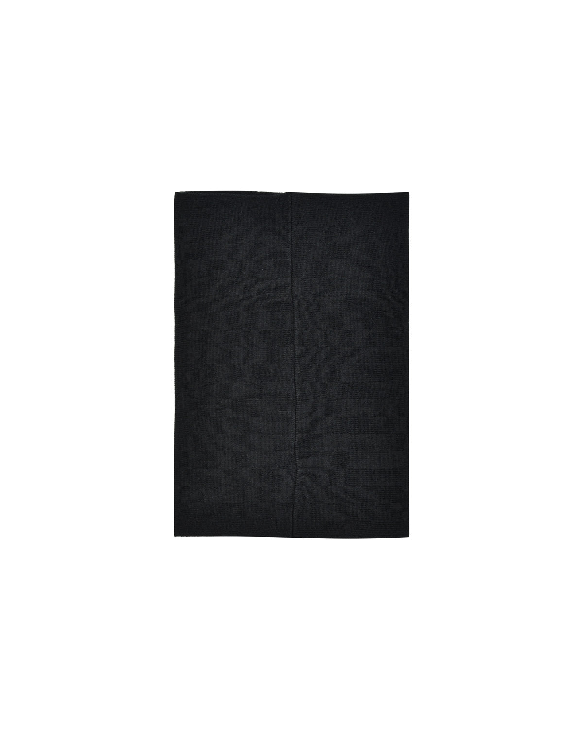 Black stockinette knit neck warmer with logo patch