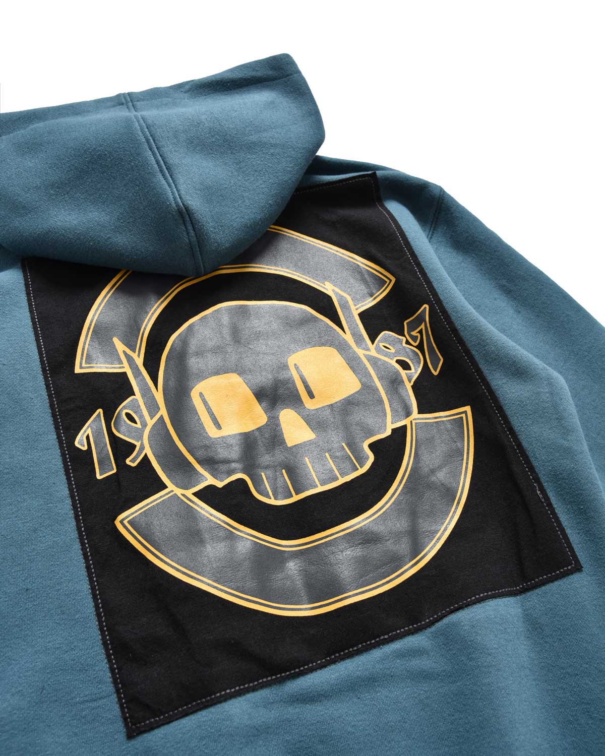 Kid | Sweatshirt with "Robo Skull" patches with hood and zip in petrol colour