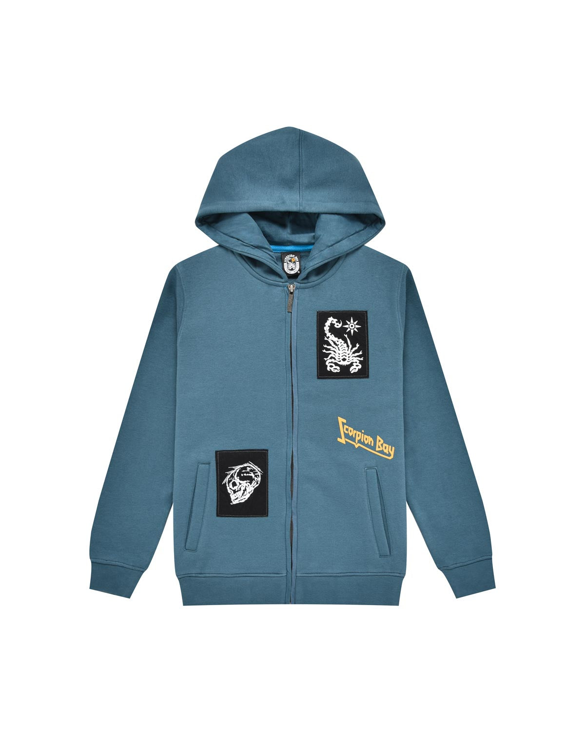 Kid | Sweatshirt with "Robo Skull" patches with hood and zip in petrol colour