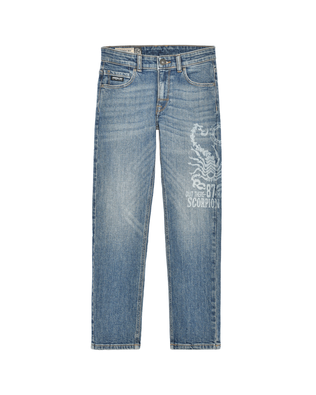 Junior's Washed Cotton Jeans with Scorpion Print 