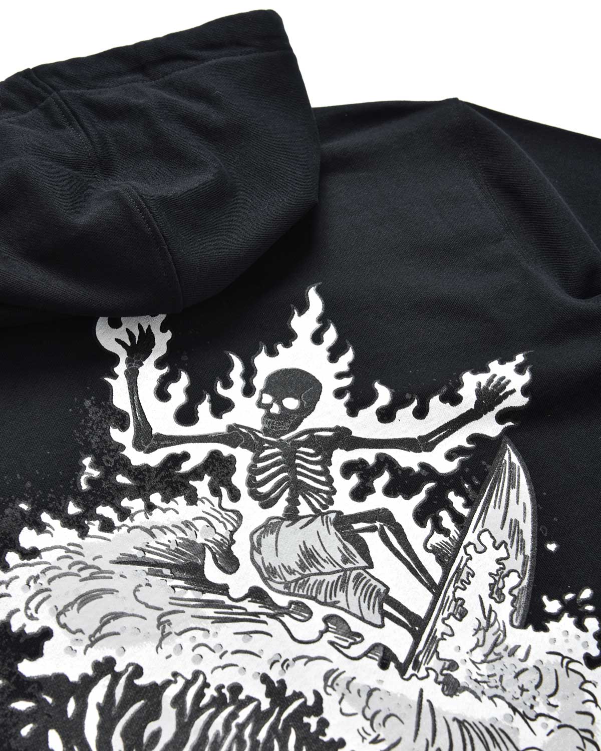 Uomo | Felpa Nera "Hell Of A Surfer" Con Cappuccio E Zip 100% Cotone