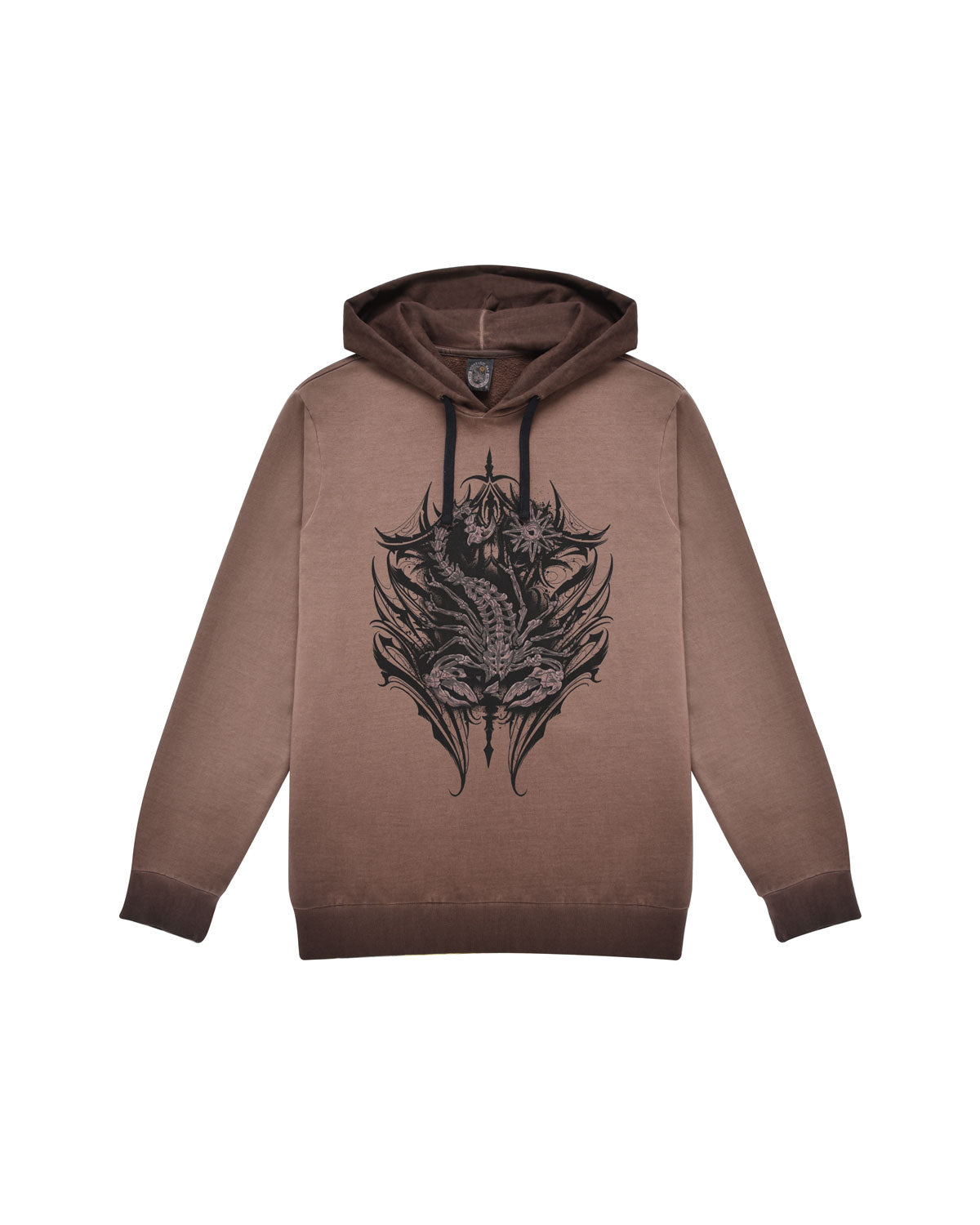 Uomo | Felpa Con Cappuccio Color Tabacco "Tribal Scorpion" In 100% Cotone