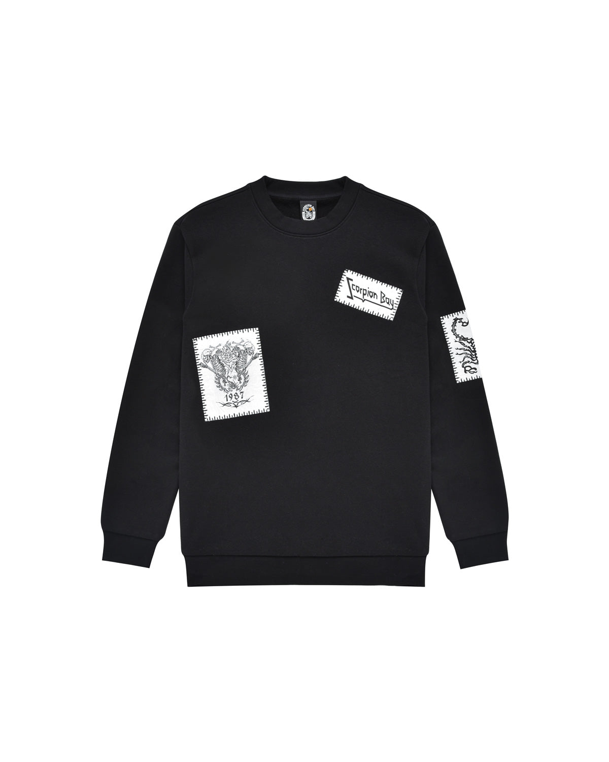 Man | Black Crew Neck Sweatshirt Without Pockets With Patches