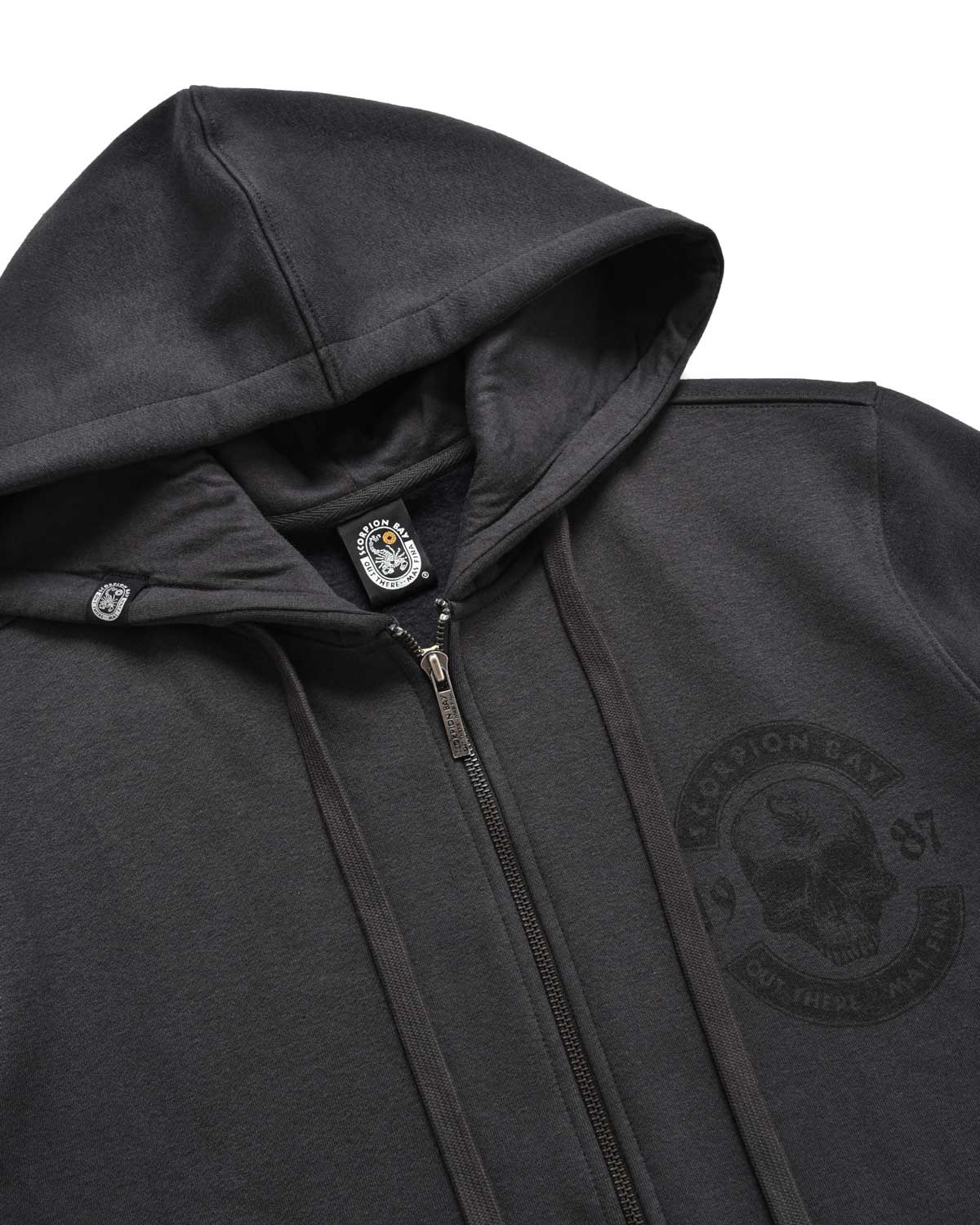 Man | Charcoal Zip Up Hoodie And “Skull 1987" Patch
