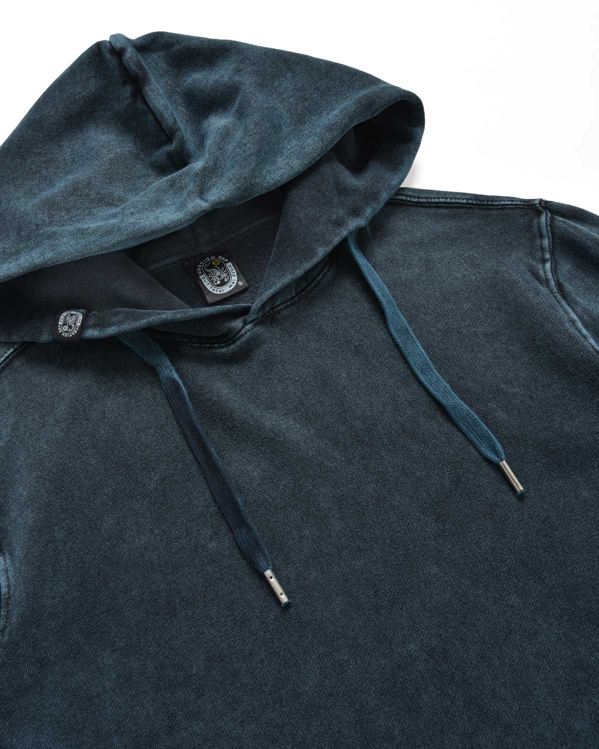 Man | Washed effect petrol colored sweatshirt with hood in 100% cotton