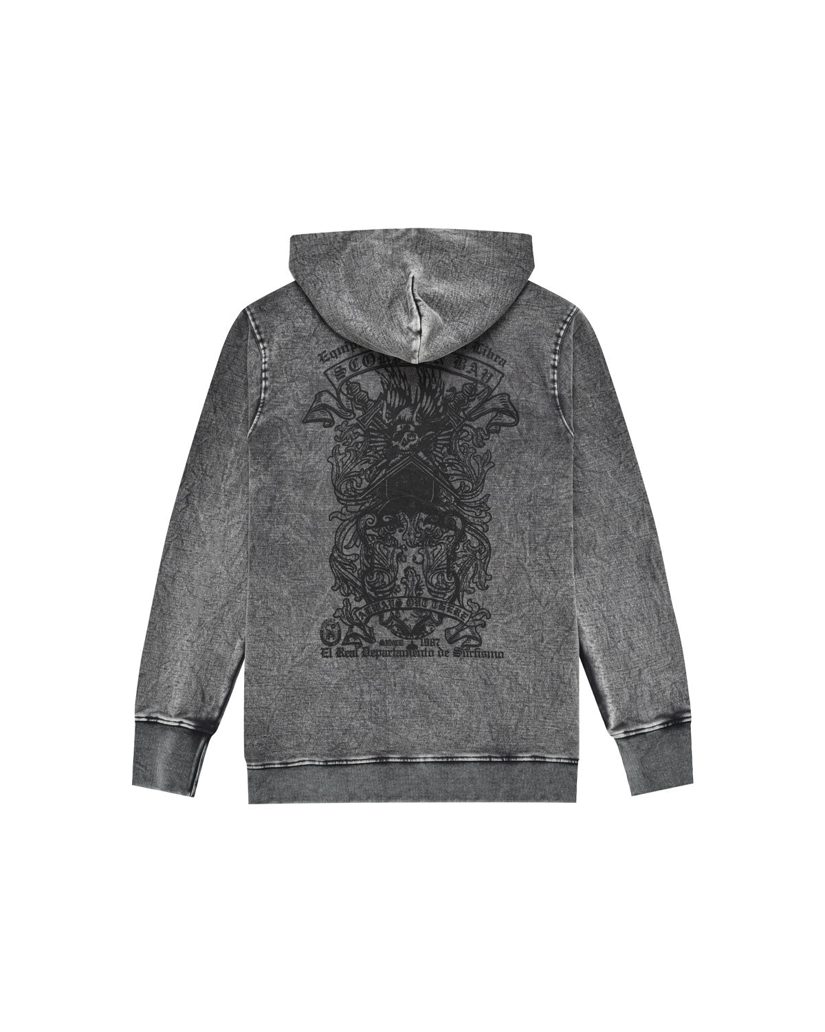 Man | Stonewashed Anthracite Sweatshirt With Hood And “Dept De Surfismo” Print