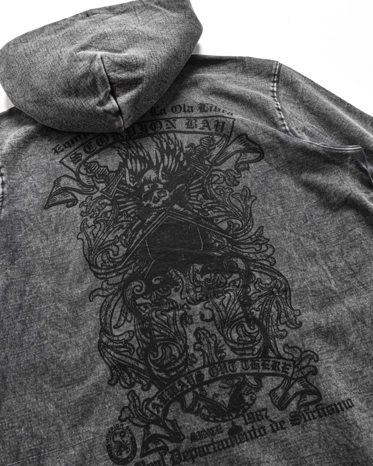 Man | Stonewashed Anthracite Sweatshirt With Hood And “Dept De Surfismo” Print