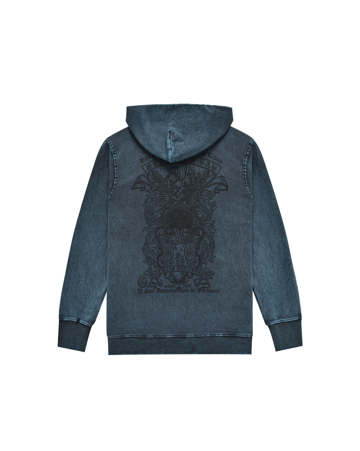 Man | Washed Petrol Color Sweatshirt With Hood And “Dept De Surfismo” Print