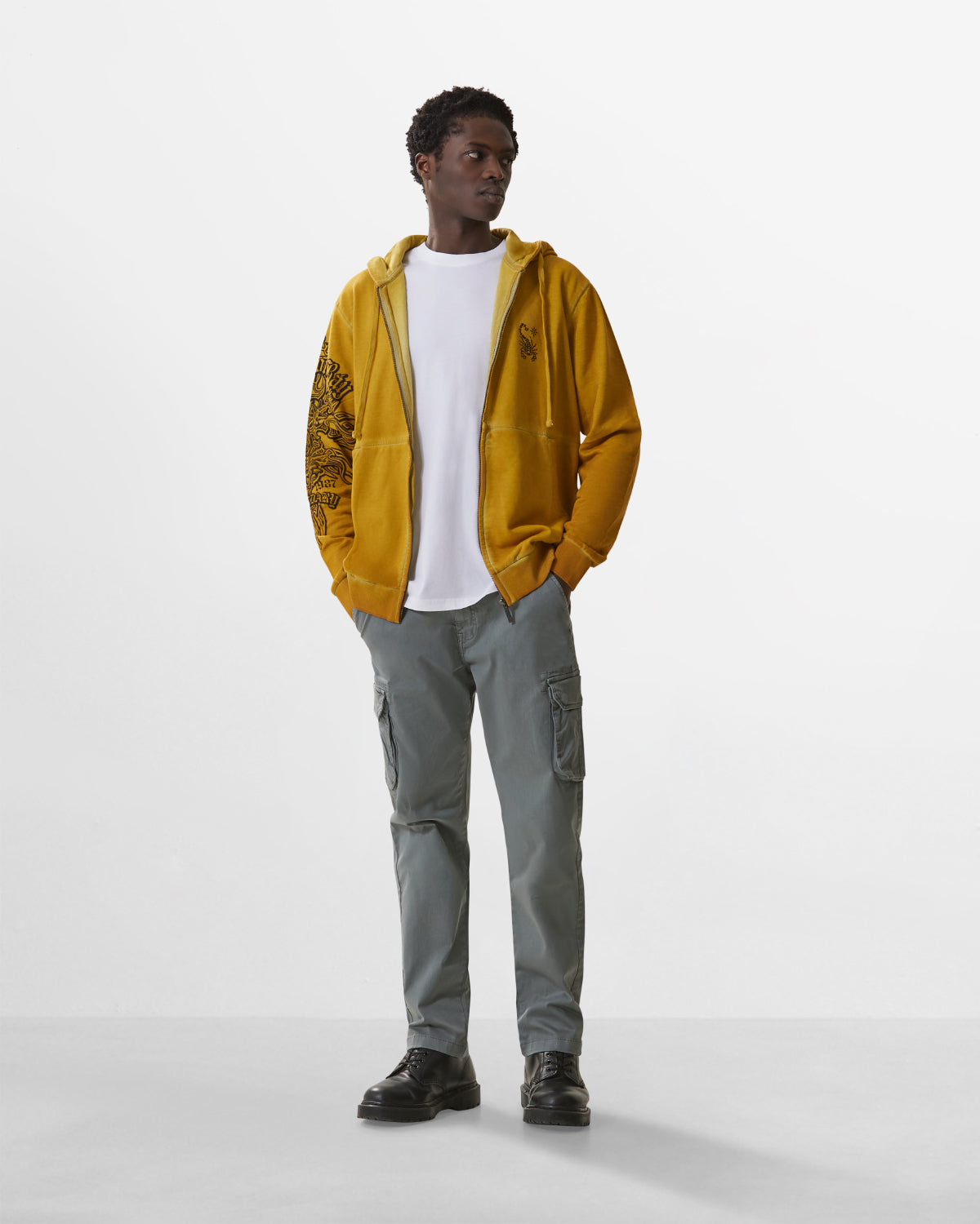 Men | Hoodie And Zip “Flaming Scorpion” Mustard Color