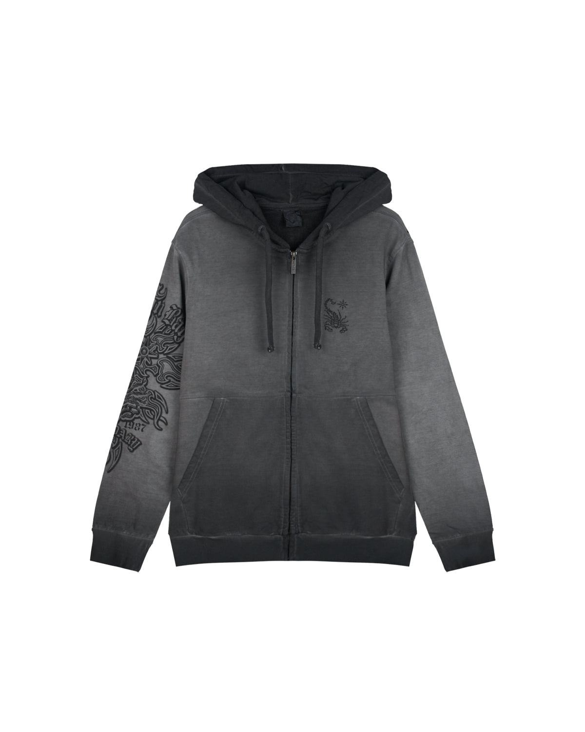 Men Hoodie And Zip Flaming Scorpion Charcoal Color