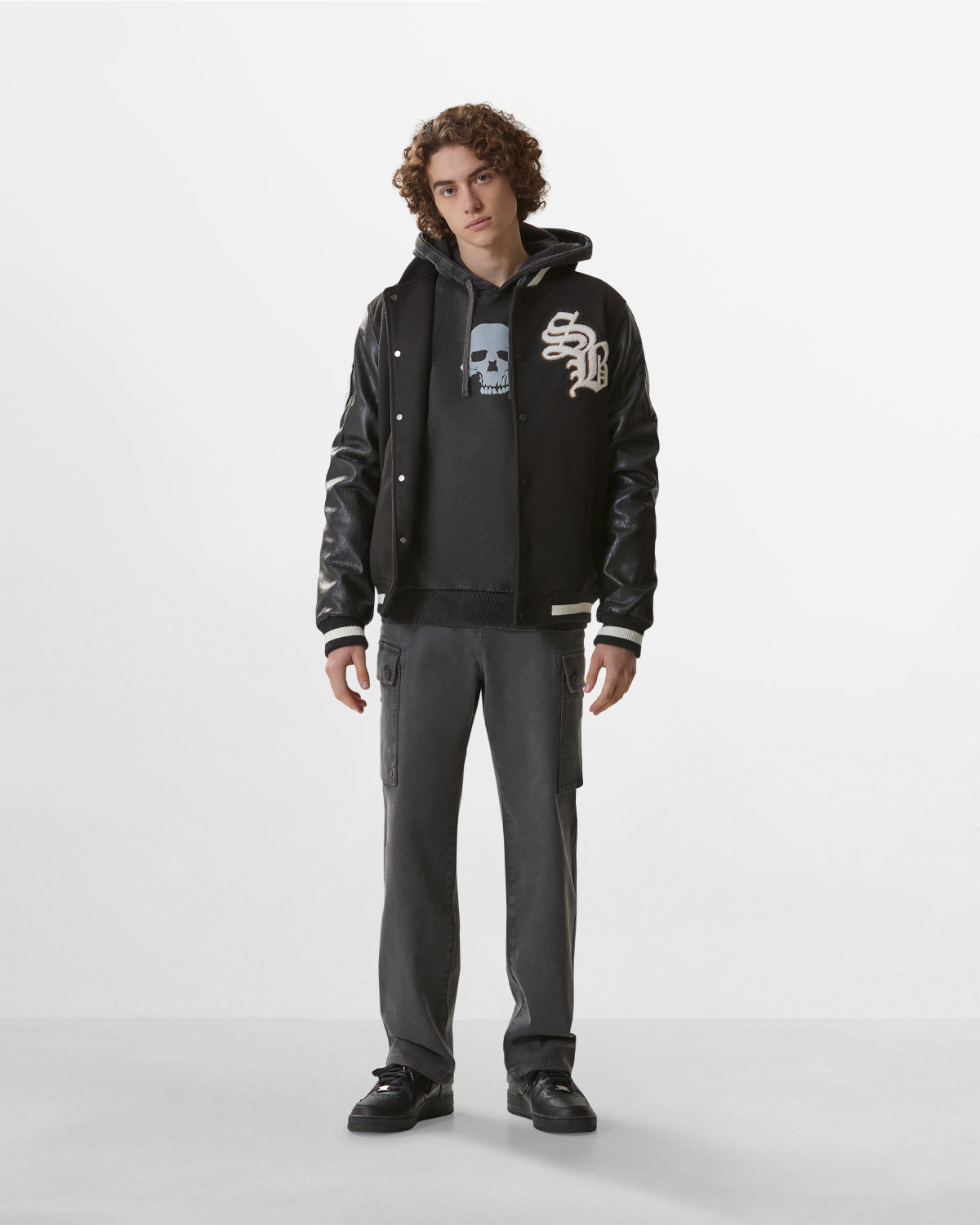 Men | Varsity Style Jacket With Patches And Faux Leather Sleeves