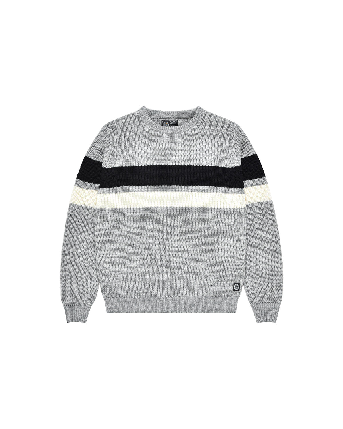 Man | Gray Striped Knitted Crew Neck Pullover