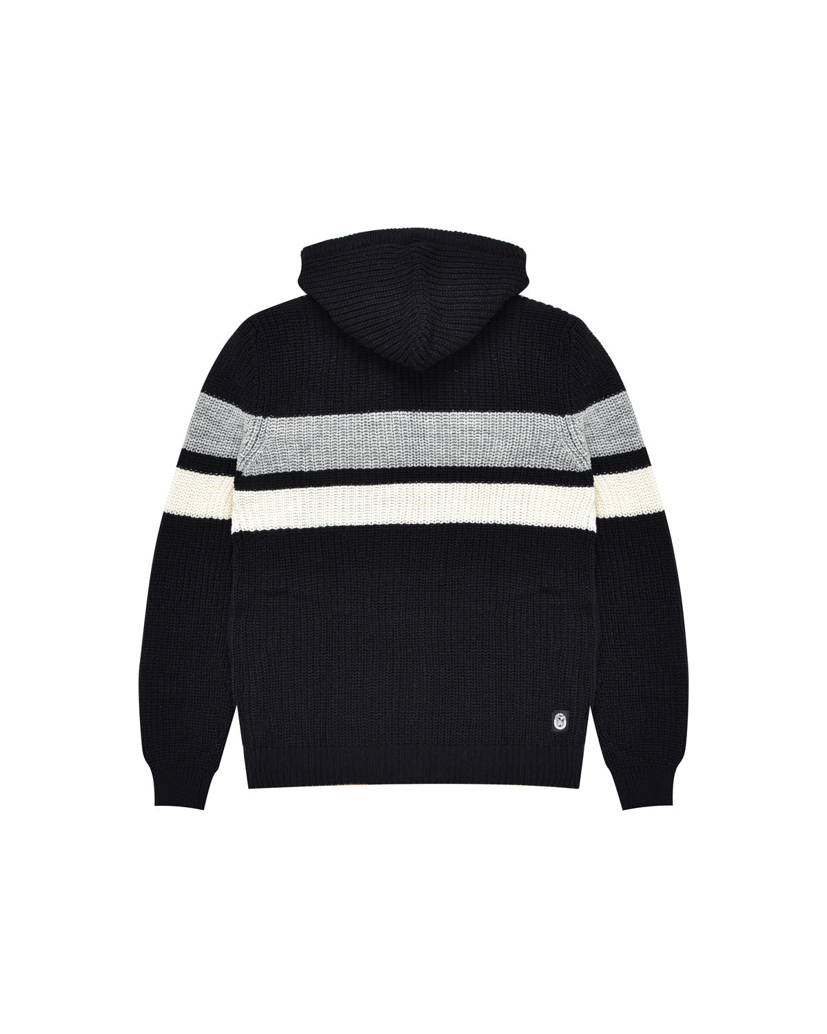 Man | Black Striped Knitted Pullover With Teddy Hood