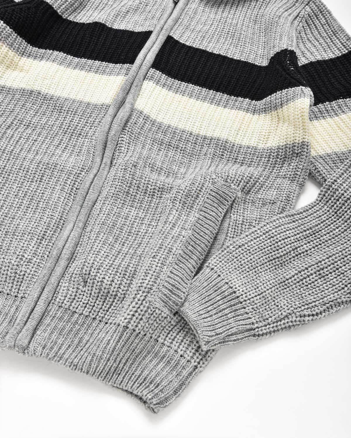Man | Gray Striped Knitted Pullover With Teddy Hood
