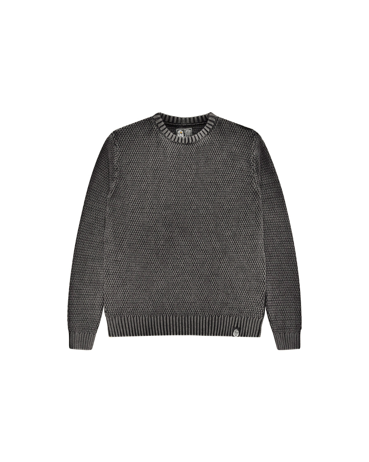 Man | Washed Crew Neck Pullover In 100% Black Cotton