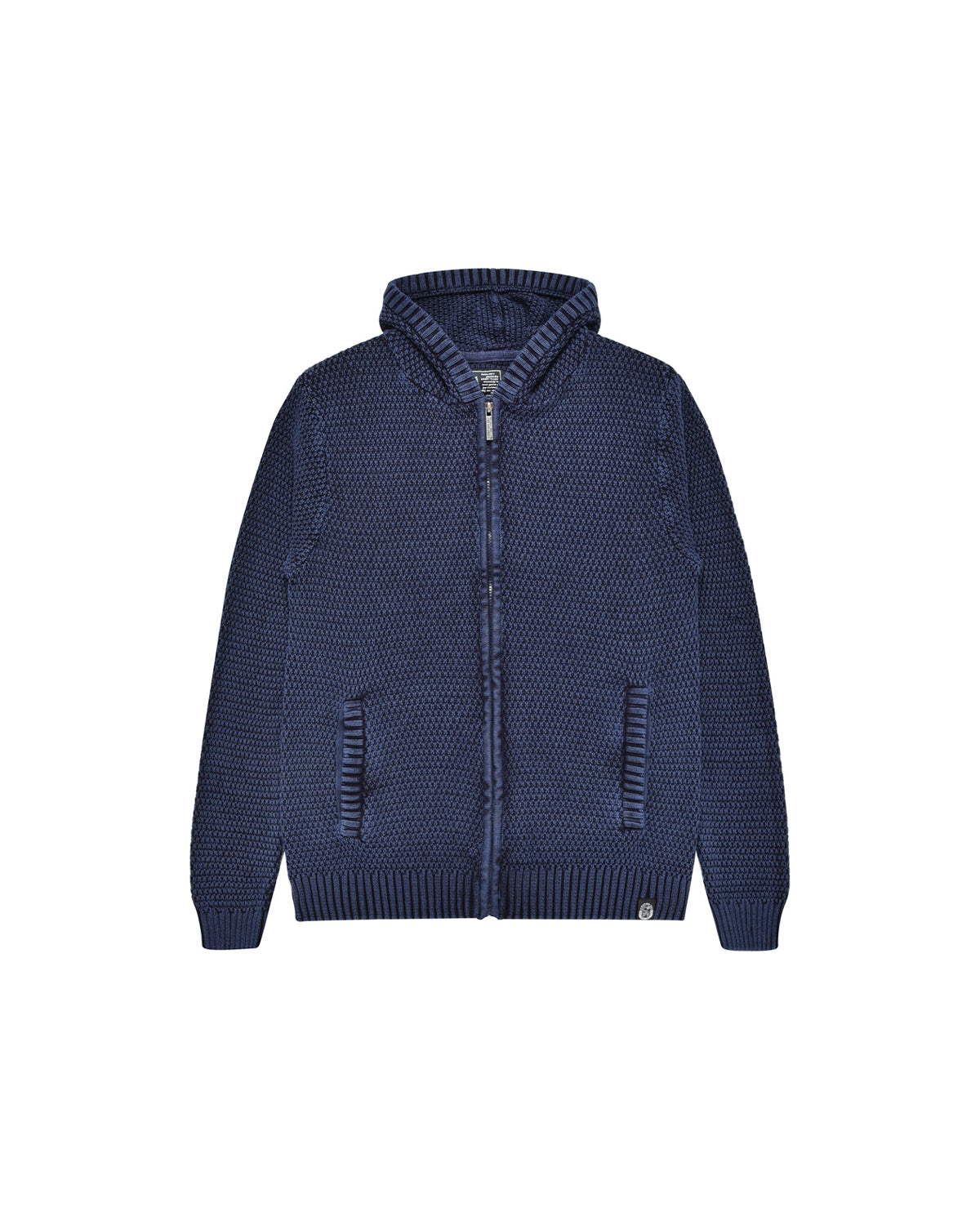 Man | Washed Blue Pullover In 100% Cotton With Hood And Zip