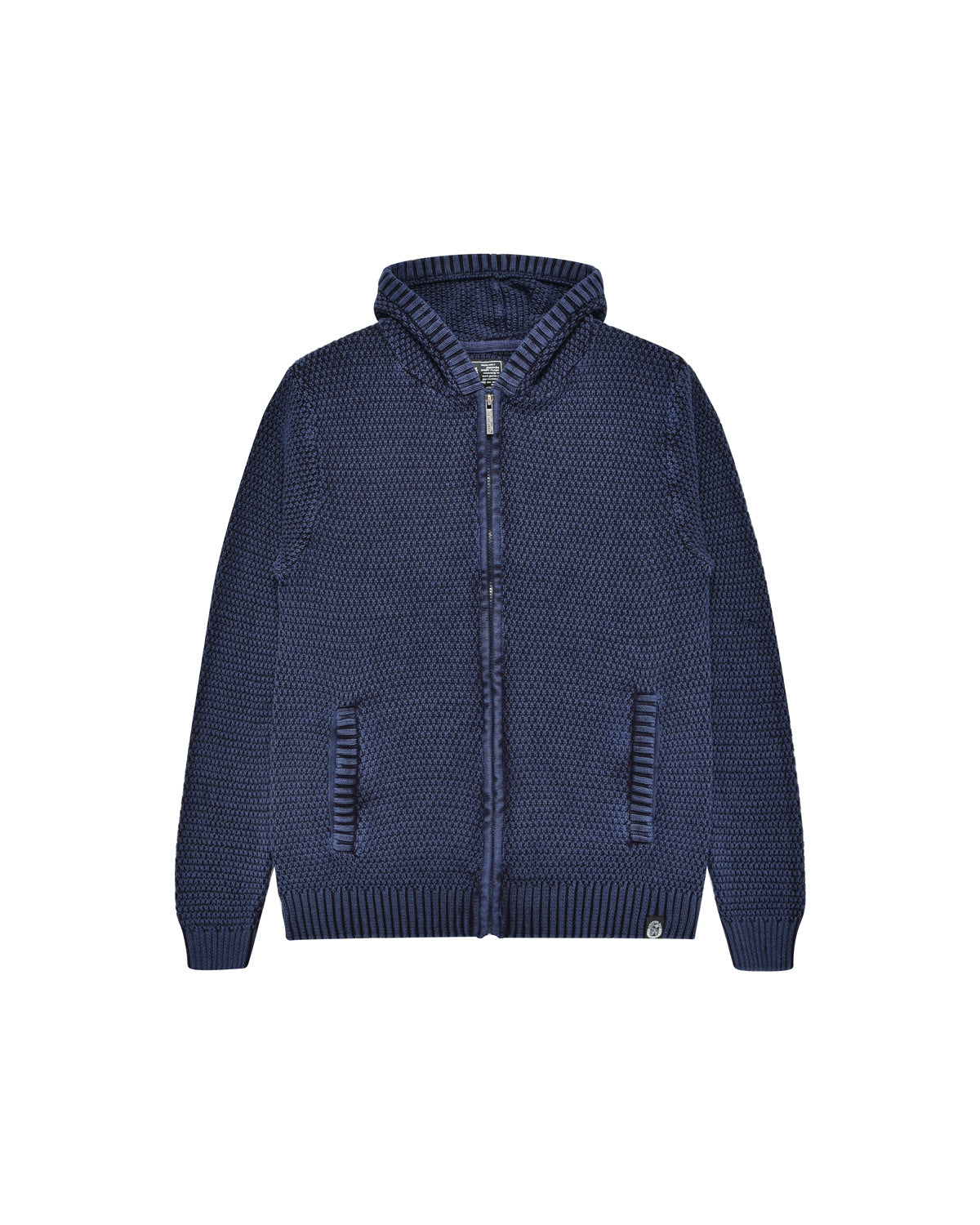 Uomo | Pullover Blu Slavato In 100% Cotone Con Cappuccio E Zip