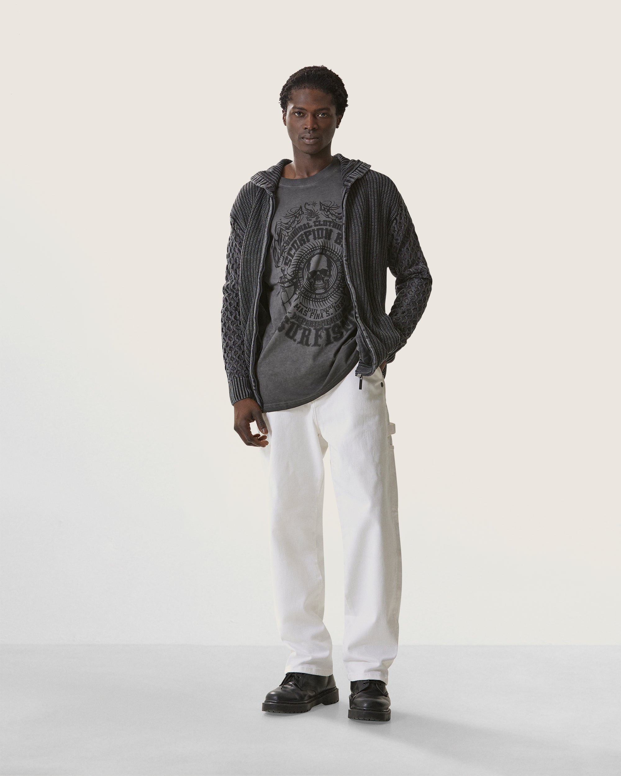 Felpa in maglia con cappuccio e zip uomo