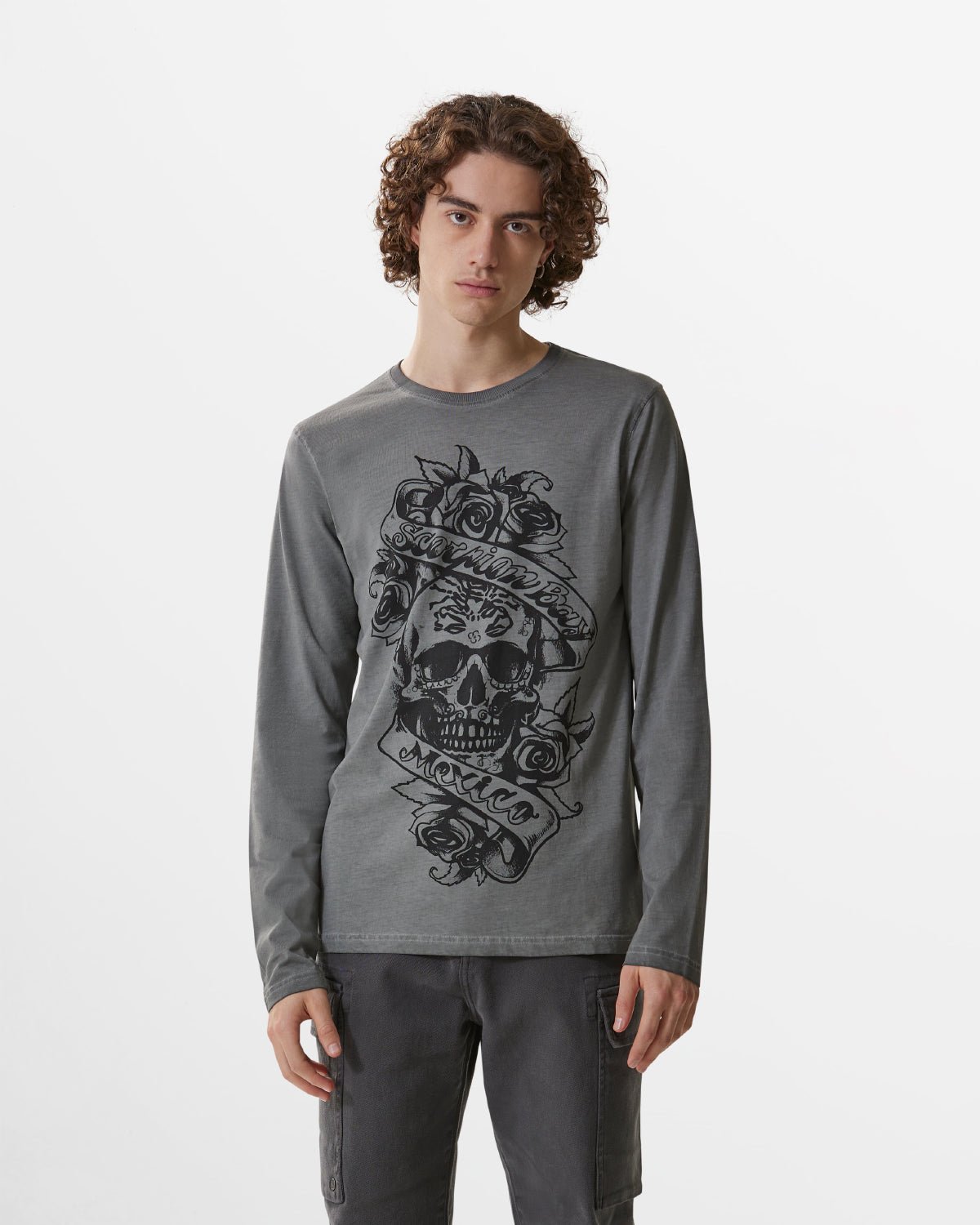 Uomo | T-Shirt A Maniche Lunghe "Skull & Ribbon" Color Antracite - Scorpion Bay