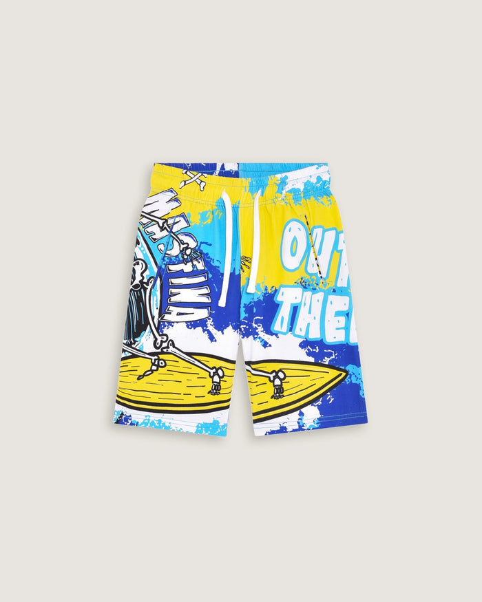 Bambino | Bermuda School Of Surf Color Turchese In 100% Cotone Con Stampa "Out There Mas Fina" - Scorpion Bay