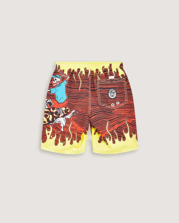 Bambino | Costume Jam Con Stampa All - Over "Flaming Surfing Skull" - Scorpion Bay