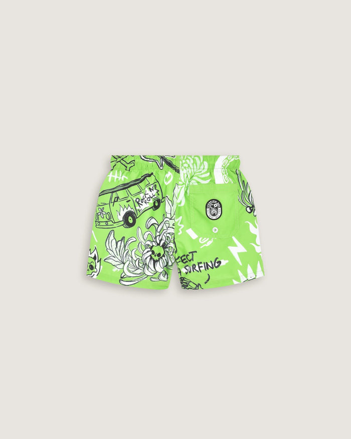 Bambino | Costume Volley Verde Con Stampa All - Over "Sketched Skull" - Scorpion Bay