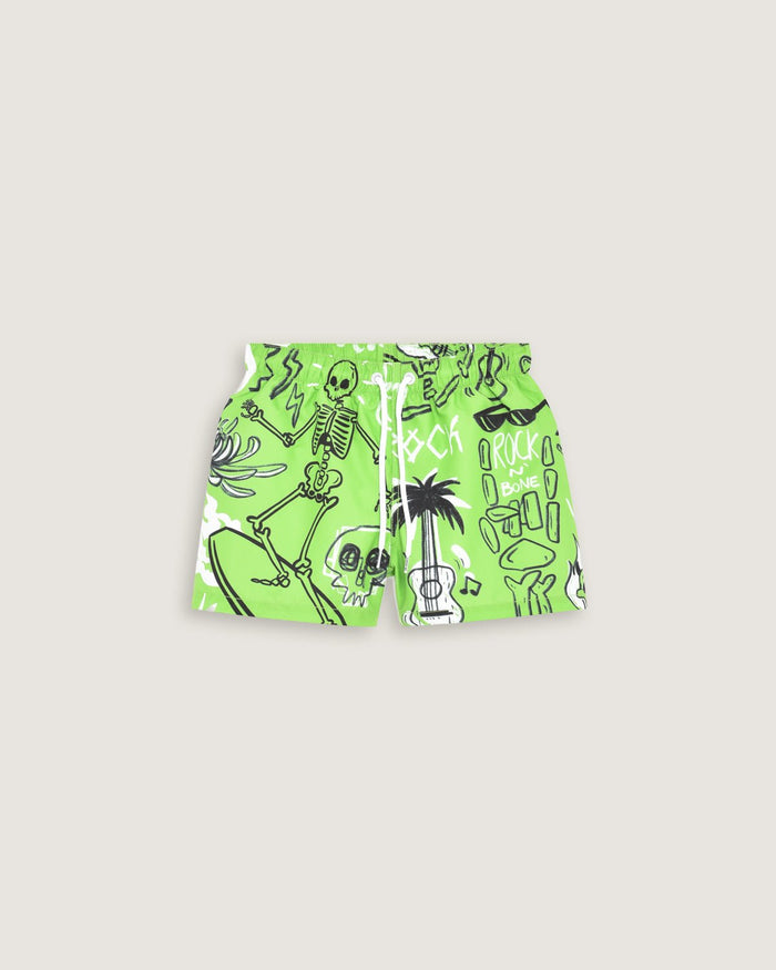 Bambino | Costume Volley Verde Con Stampa All - Over "Sketched Skull" - Scorpion Bay