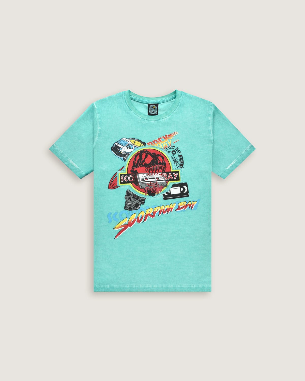 Bambino | T-Shirt 100% Cotone Color Acquamarina Con Stampa "Hollywood Stickers" - Scorpion Bay