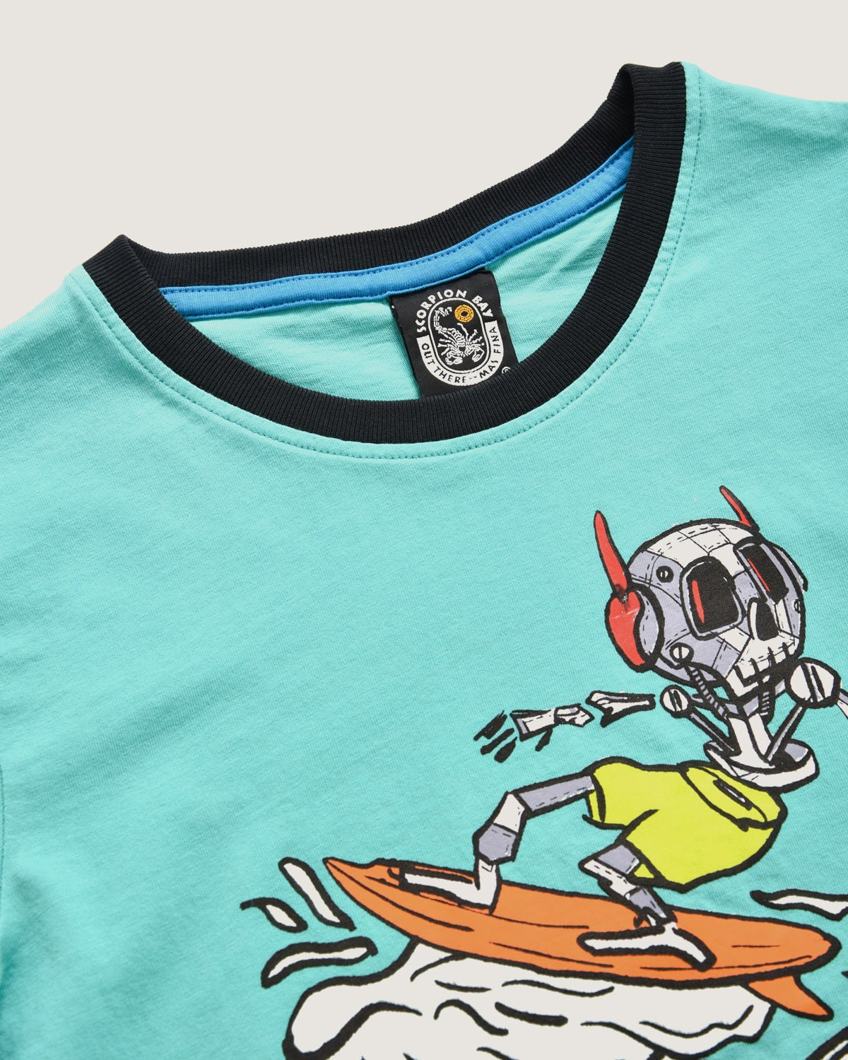 Bambino | T-Shirt 100% Cotone School Of Surf Con Stampa "Surfing Robo Skull" - Scorpion Bay