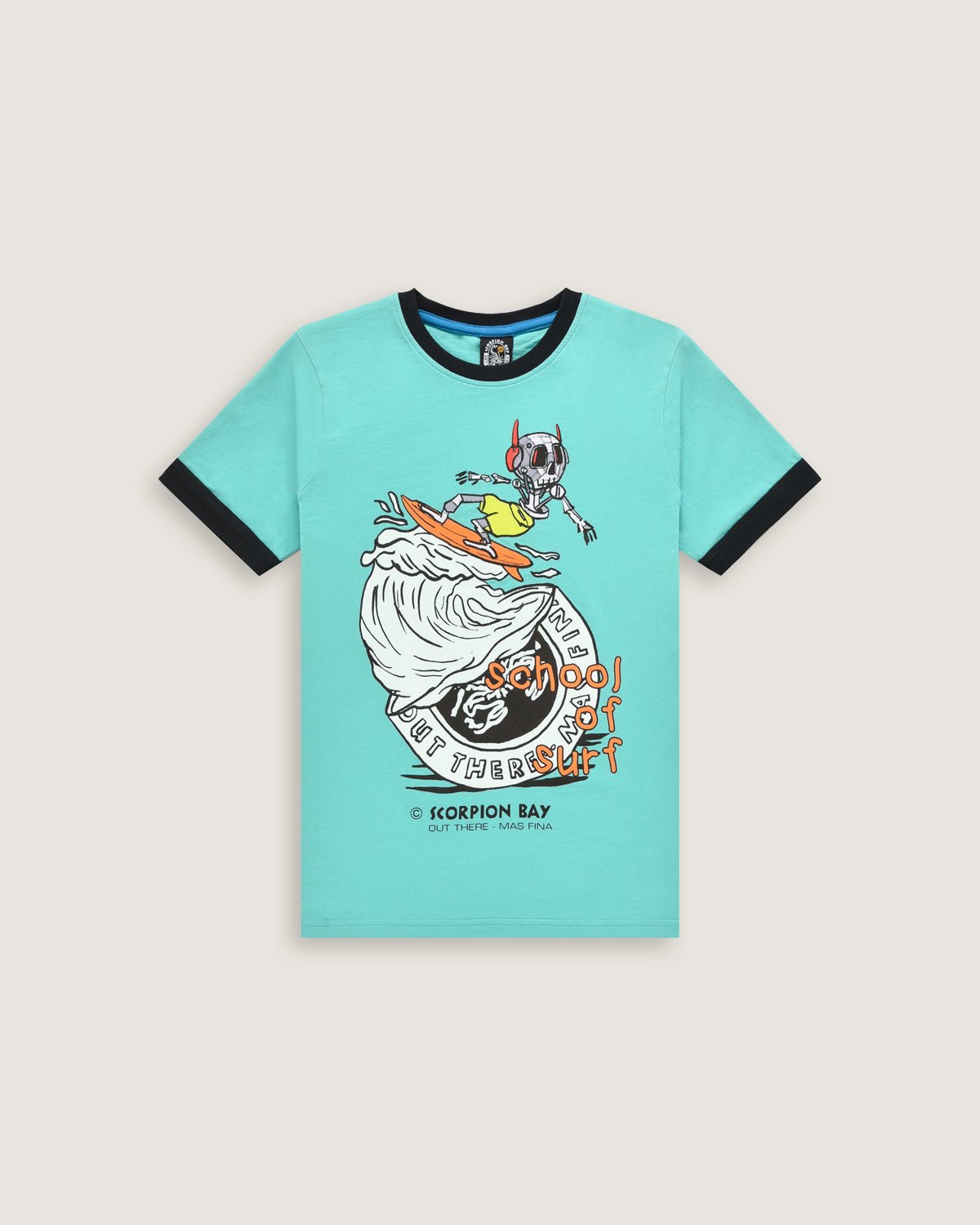 Bambino | T-Shirt 100% Cotone School Of Surf Con Stampa "Surfing Robo Skull" - Scorpion Bay