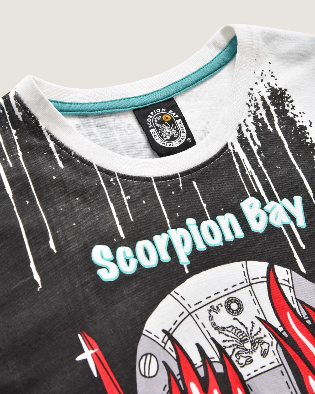 Bambino | T-Shirt Acquamarina 100% Cotone Con Stampa "Robo Skull On Fire" - Scorpion Bay