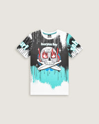 Bambino | T-Shirt Acquamarina 100% Cotone Con Stampa "Robo Skull On Fire" - Scorpion Bay