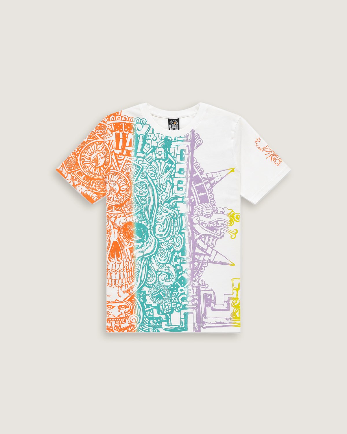Bambino | T-Shirt Bianca 100% Cotone Con Stampa Multicolore "Inca Skull" - Scorpion Bay