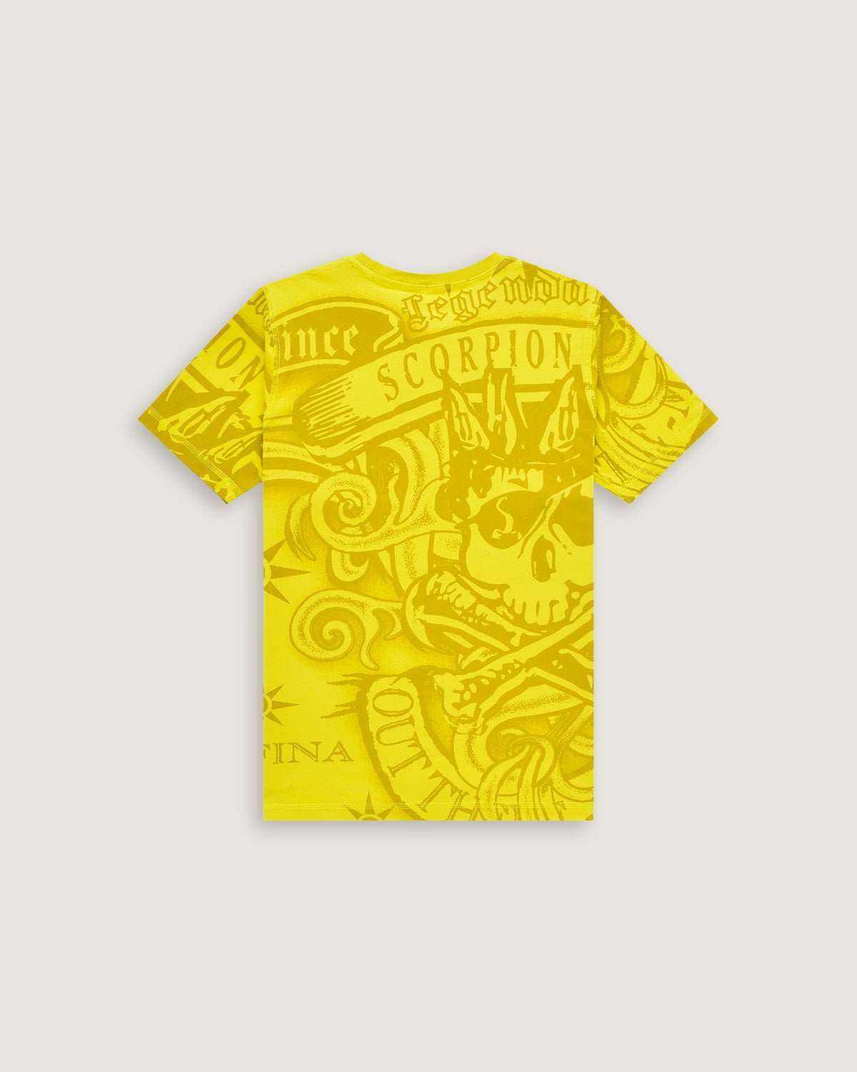 Bambino | T-Shirt Double - Face Color Giallo Acido 100% Cotone Con Stampa All - Over "King Skull" - Scorpion Bay