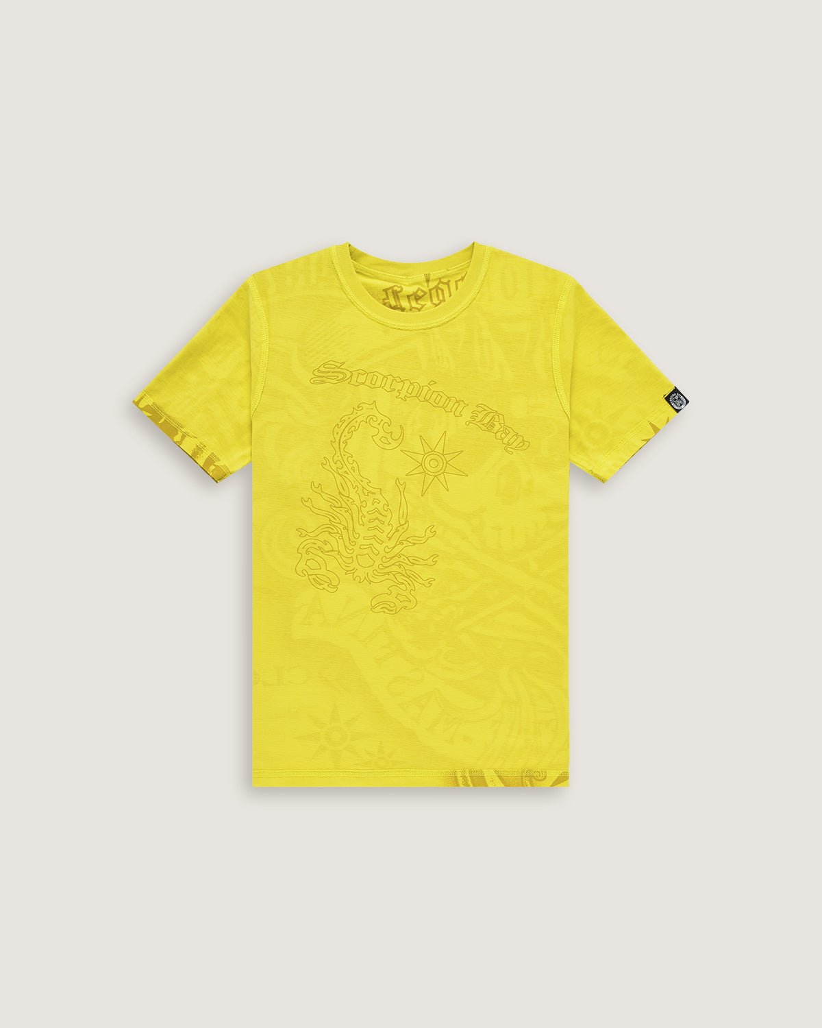Bambino | T-Shirt Double - Face Color Giallo Acido 100% Cotone Con Stampa All - Over "King Skull" - Scorpion Bay