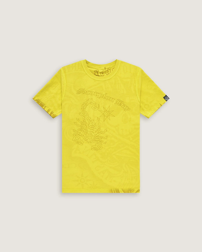 Bambino | T-Shirt Double - Face Color Giallo Acido 100% Cotone Con Stampa All - Over "King Skull" - Scorpion Bay