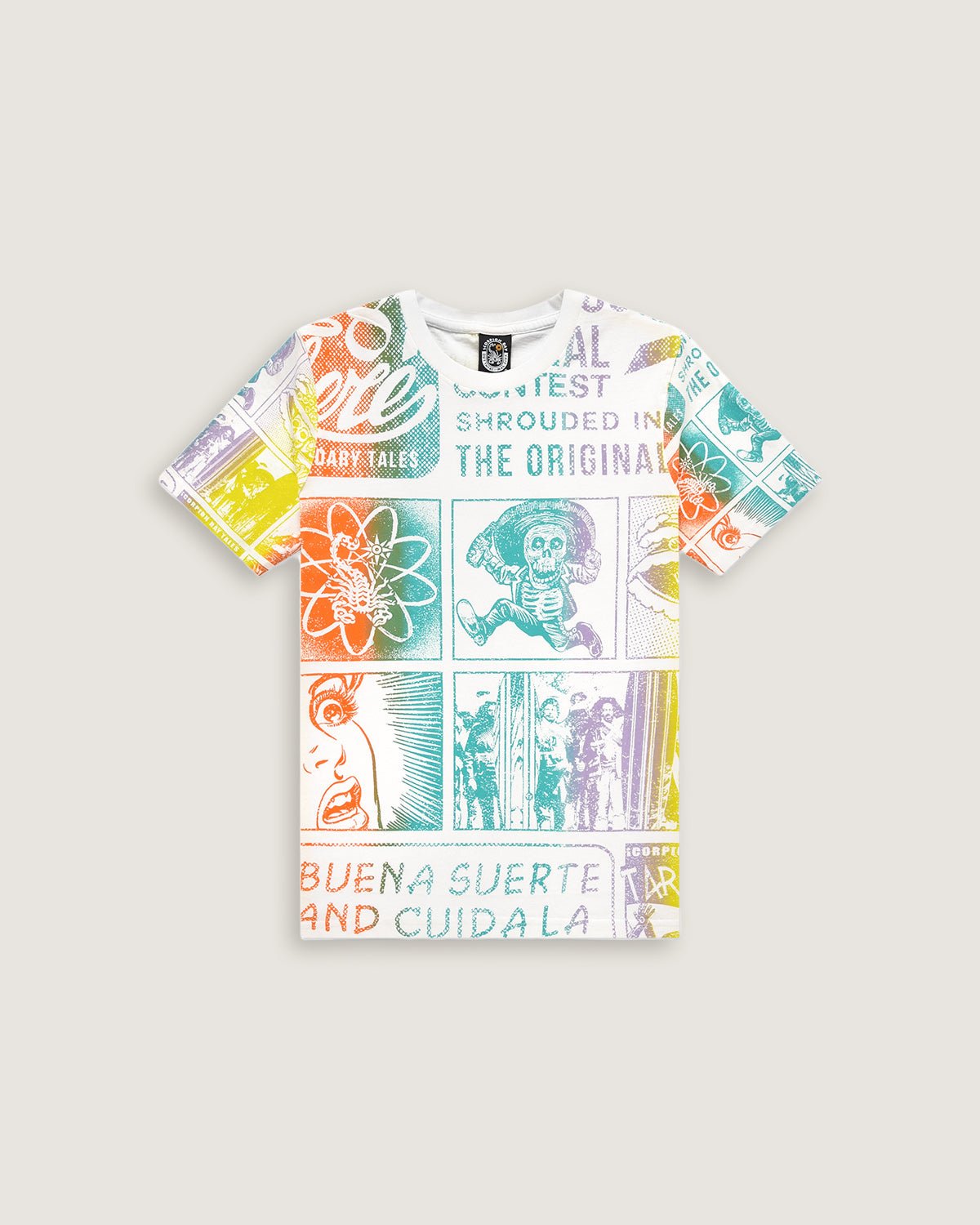 Bambino | T-Shirt Travelling With Dad Color Bianco In 100% Cotone Con Stampa Vignette E Motivo Rainbow - Scorpion Bay