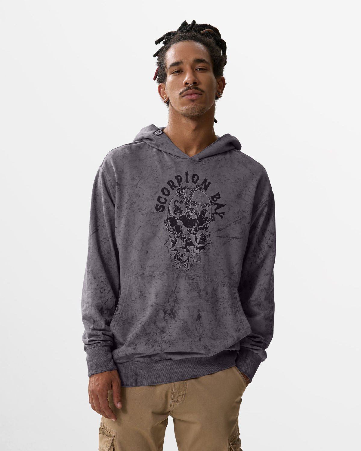 Felpa con cappuccio dirty "Chained Skull & Roses" uomo - Scorpion Bay