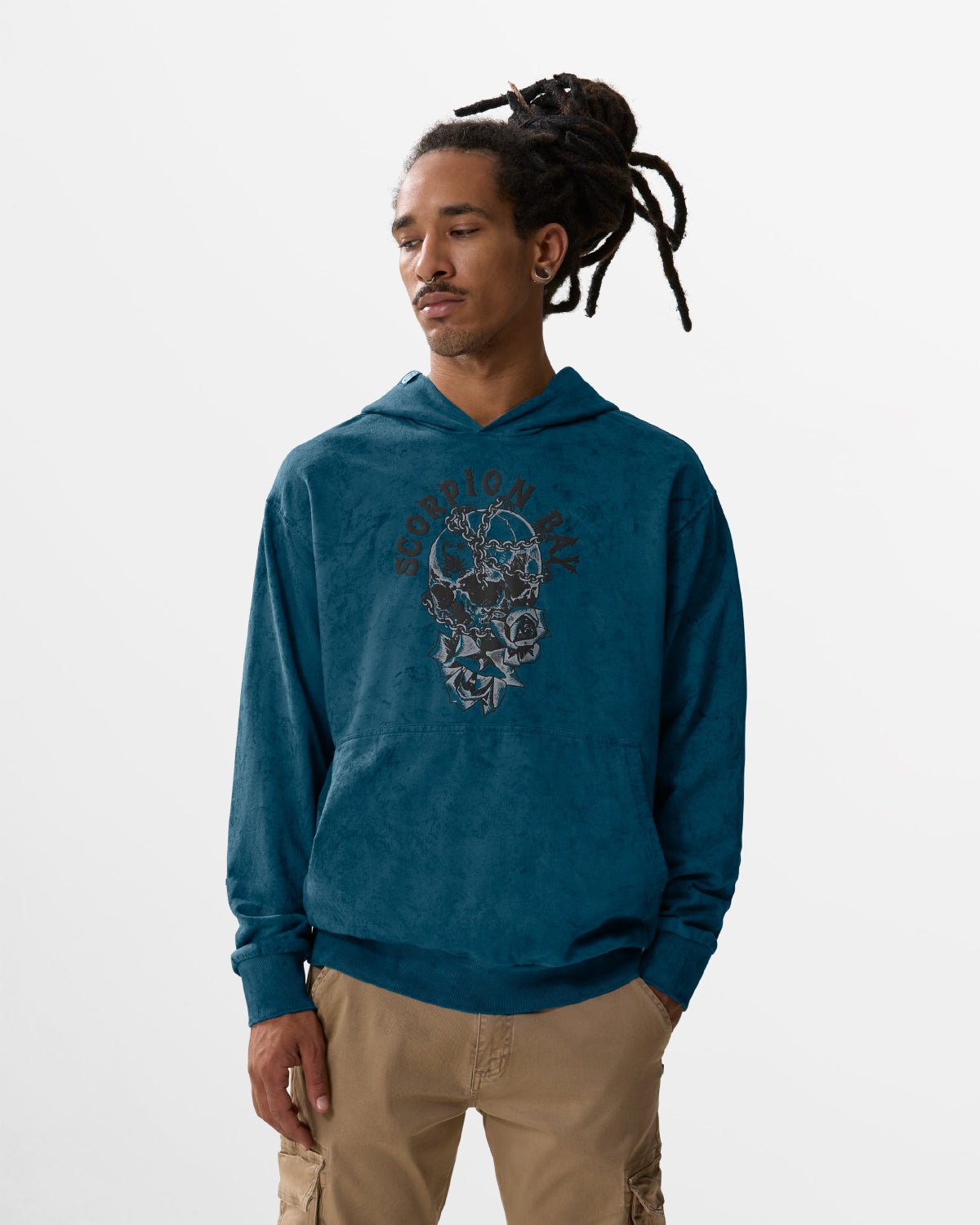 Felpa con cappuccio dirty "Chained Skull & Roses" uomo - Scorpion Bay