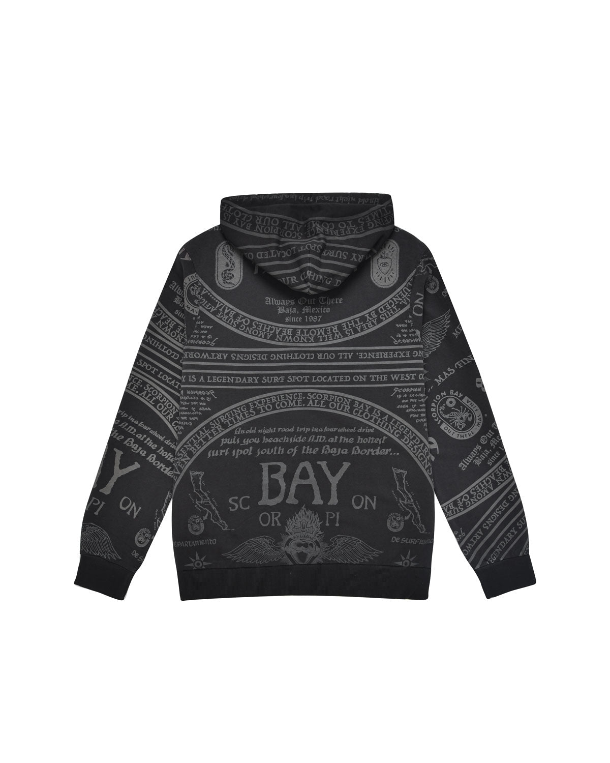 Uomo | Felpa Con Stampa All - Over "Scorpion Ouija" Nera Con Cappuccio - Scorpion Bay