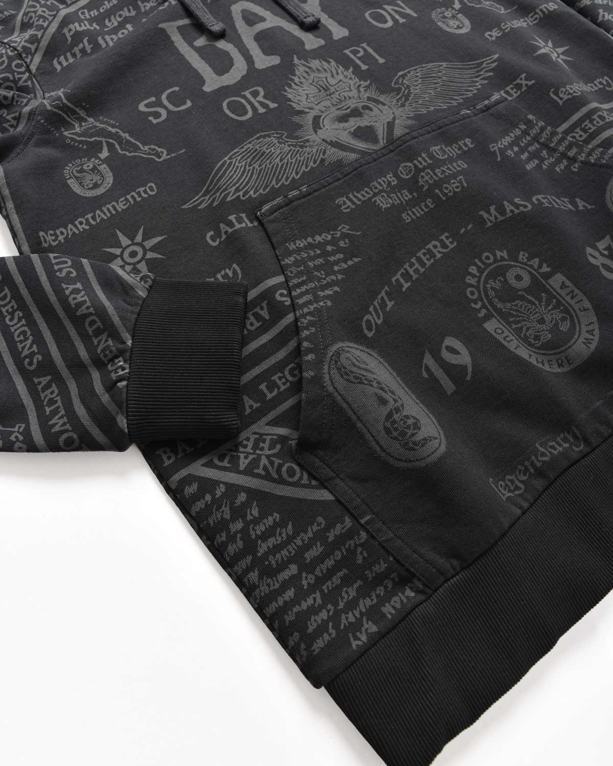 Uomo | Felpa Con Stampa All - Over "Scorpion Ouija" Nera Con Cappuccio - Scorpion Bay